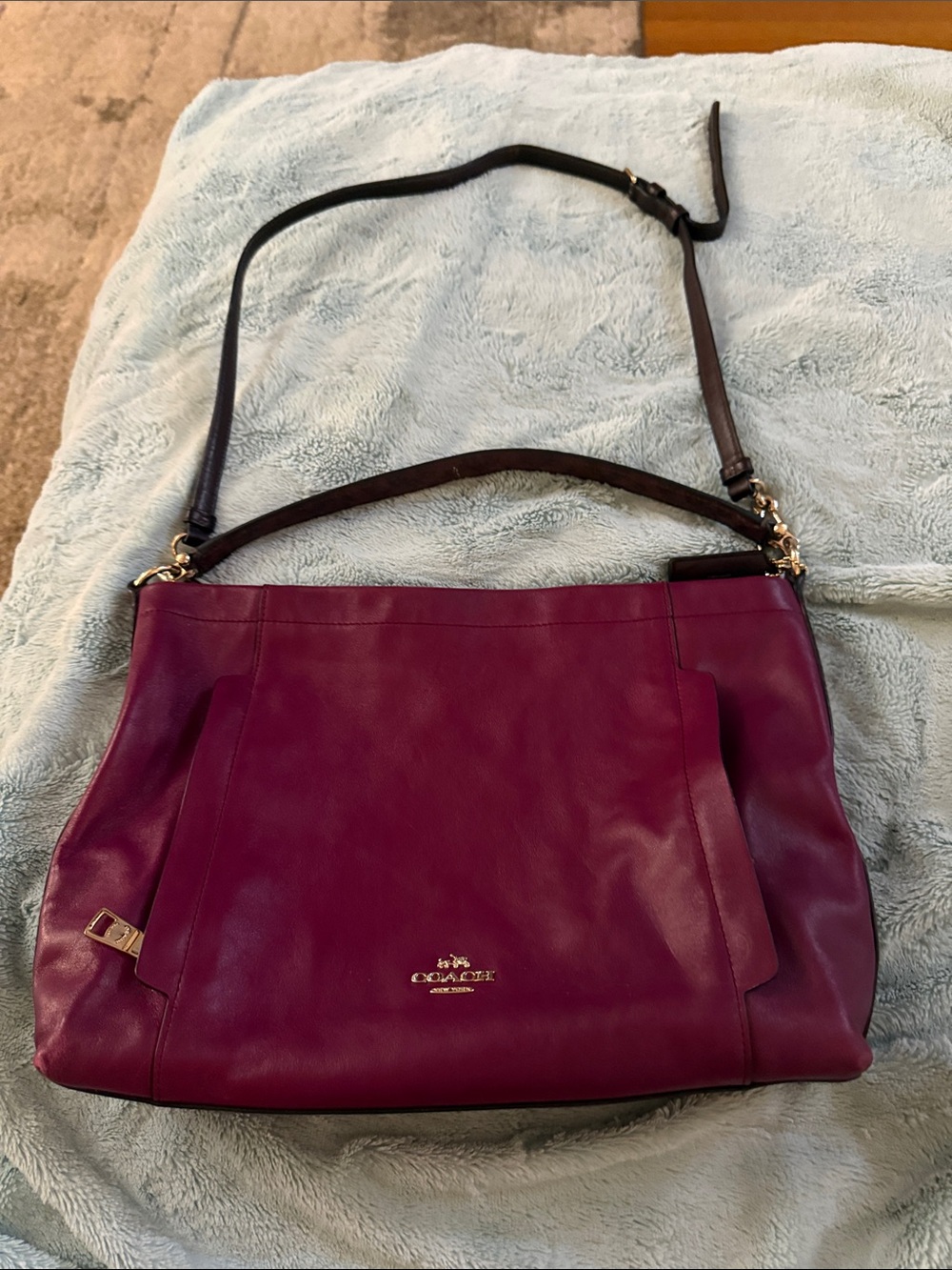 Coach Plum/Burgundy Leather Slouch Shoulder Bag Gold Hardware EUC